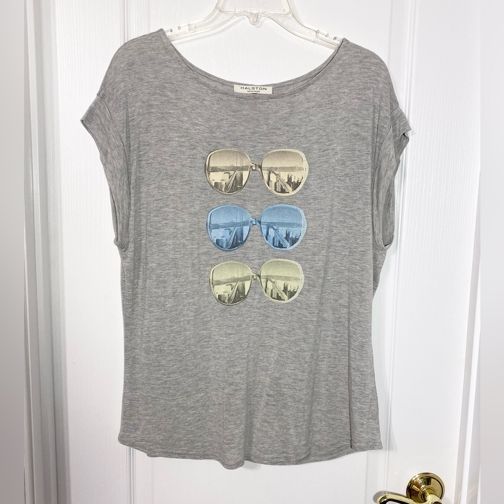 Halston Heritage Pastel Cityscape Sunglasses Graphic Modal Tee Gray Size Large